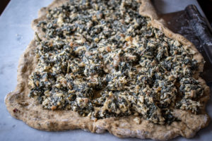 spinach filling on the dough