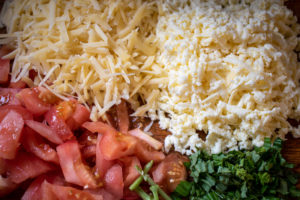 prepped tomato pie ingredients